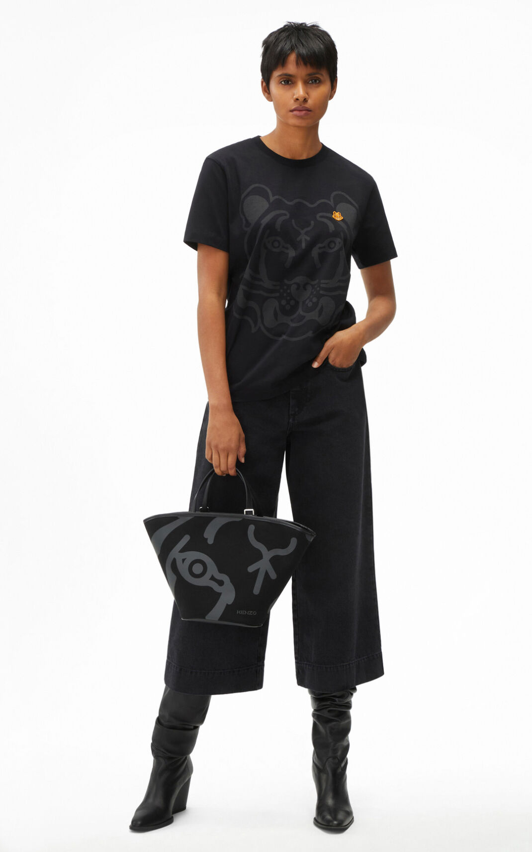 T Shirt Kenzo K Tiger loose fitting Femme Noir | RQTA-98051